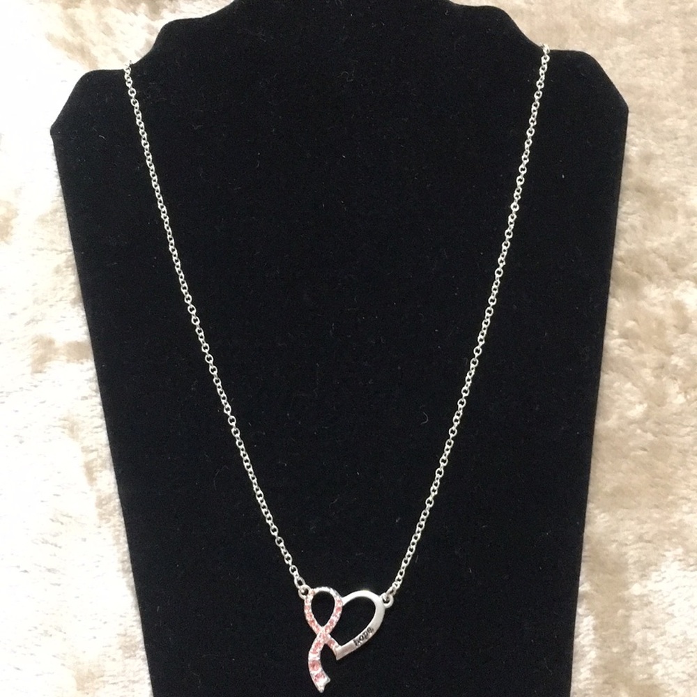 Avon Breast Cancer Heart Ribbon Necklace